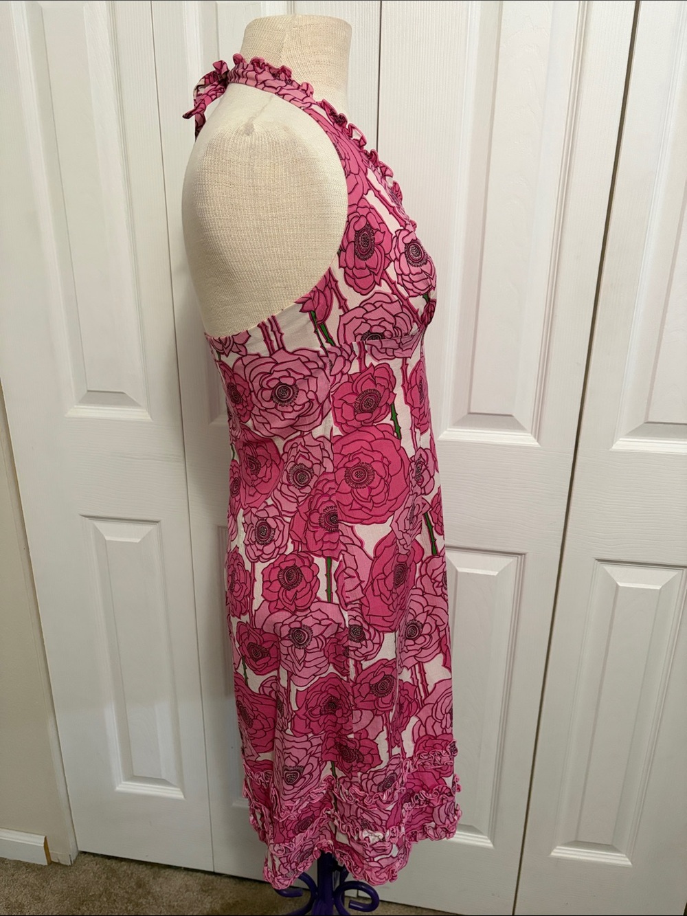 Pink Floral Print Tina Turk Halter Style Dress Size 8 - Picture 9 of 16